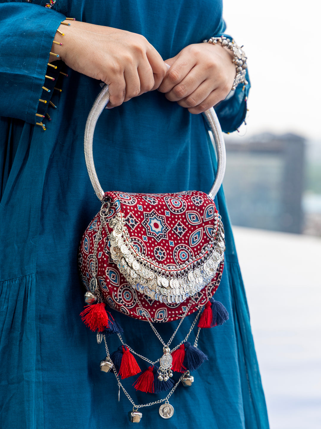 Maroon Jhoomar Ajrakh Handbag - Suave Bags  #