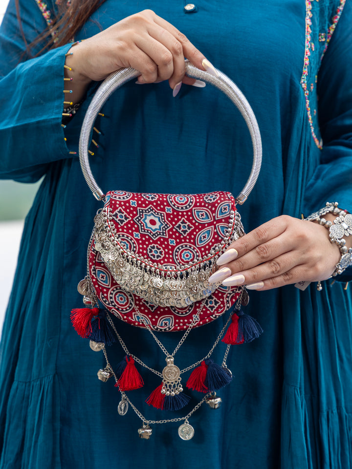 Maroon Jhoomar Ajrakh Handbag - Suave Bags  