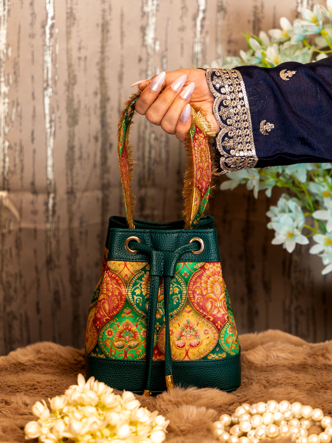 Bottle green Meher Bucket Bag - Suave Bags  #