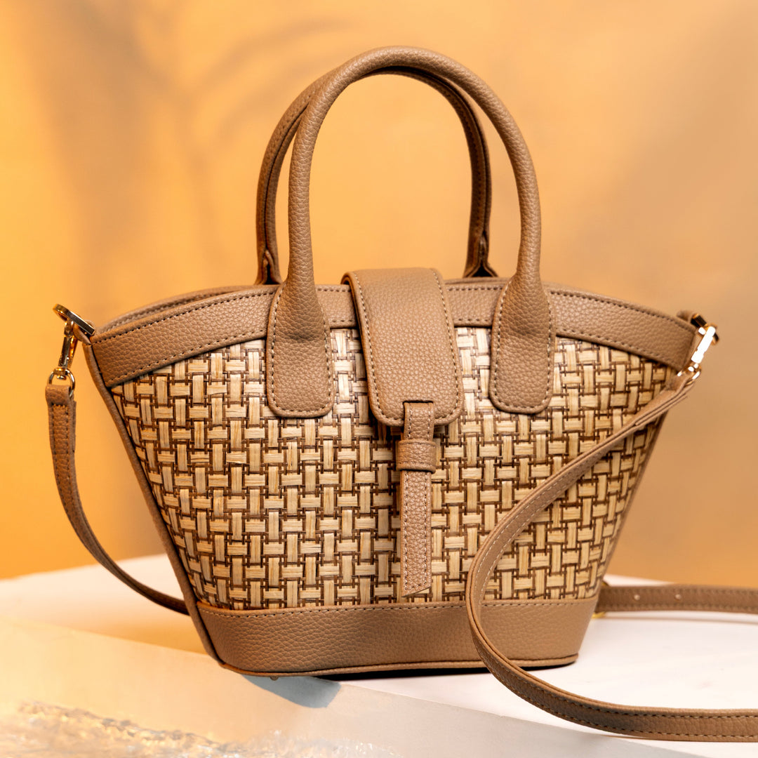 Solana Handbag – Handwoven Bamboo Cane & Vegan Leather Bag (Sand Taupe) - Suave Bags  #