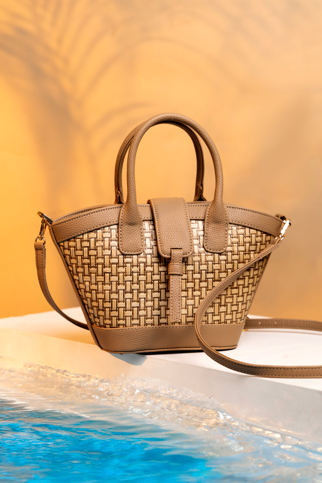 Solana Handbag – Handwoven Bamboo Cane &amp; Vegan Leather Bag (Sand Taupe) - Suave Bags  