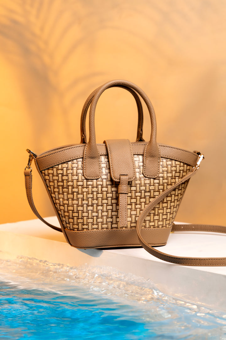 Solana Handbag – Handwoven Bamboo Cane &amp; Vegan Leather Bag (Sand Taupe) - Suave Bags  