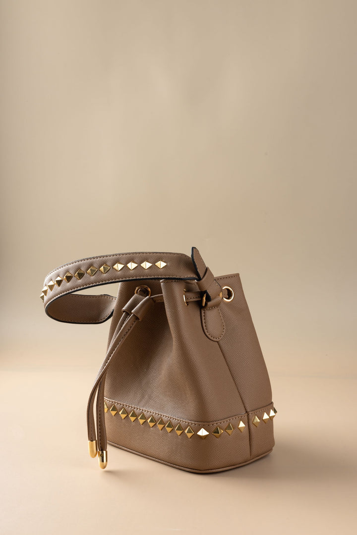 Tan Kelli Rockstud Bucket Bag - Suave Bags  