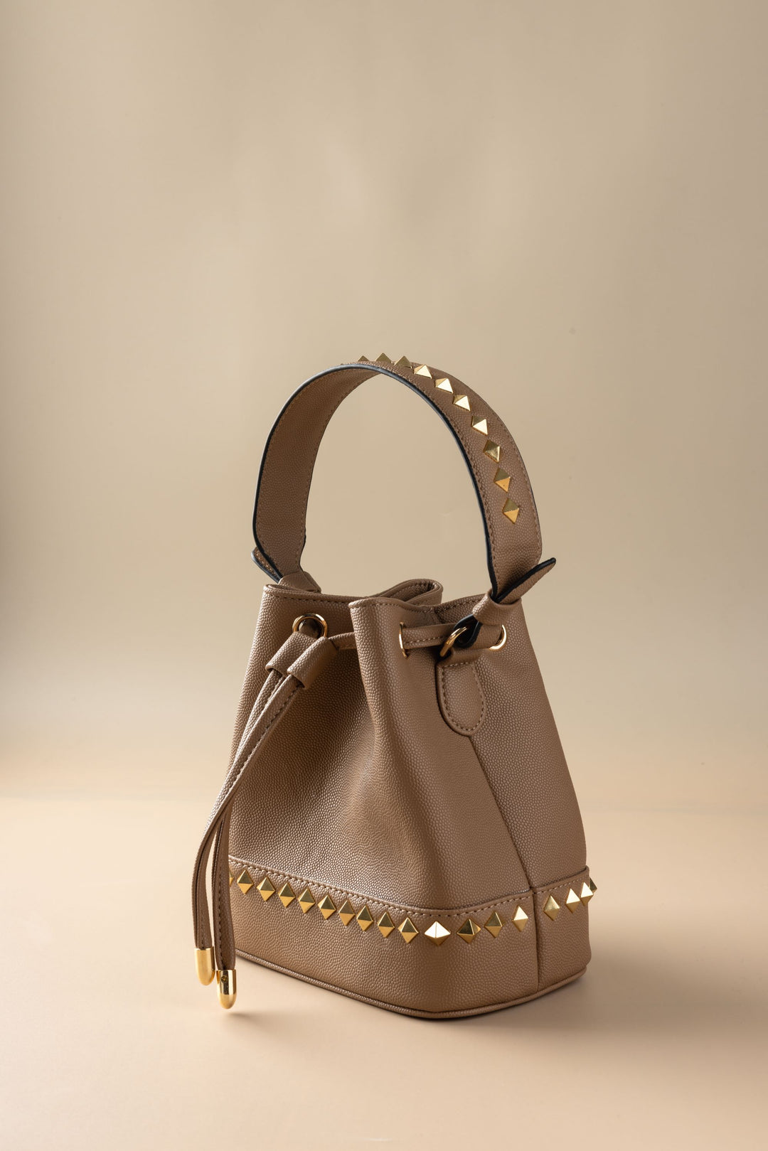 Tan Kelli Rockstud Bucket Bag - Suave Bags  