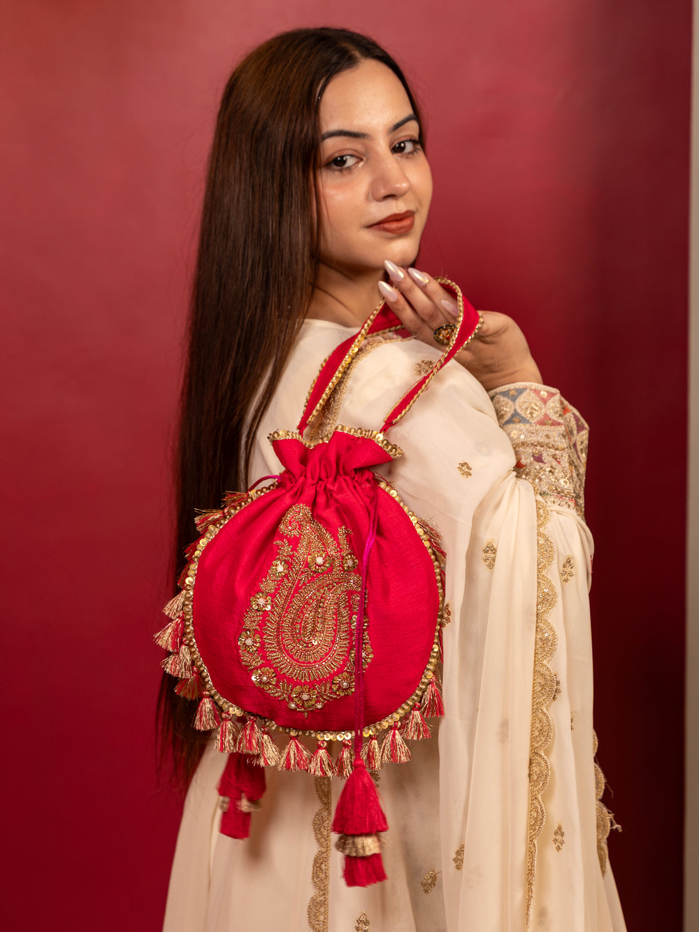 Gulzaar potli bag - Rani pink - Suave Bags  #