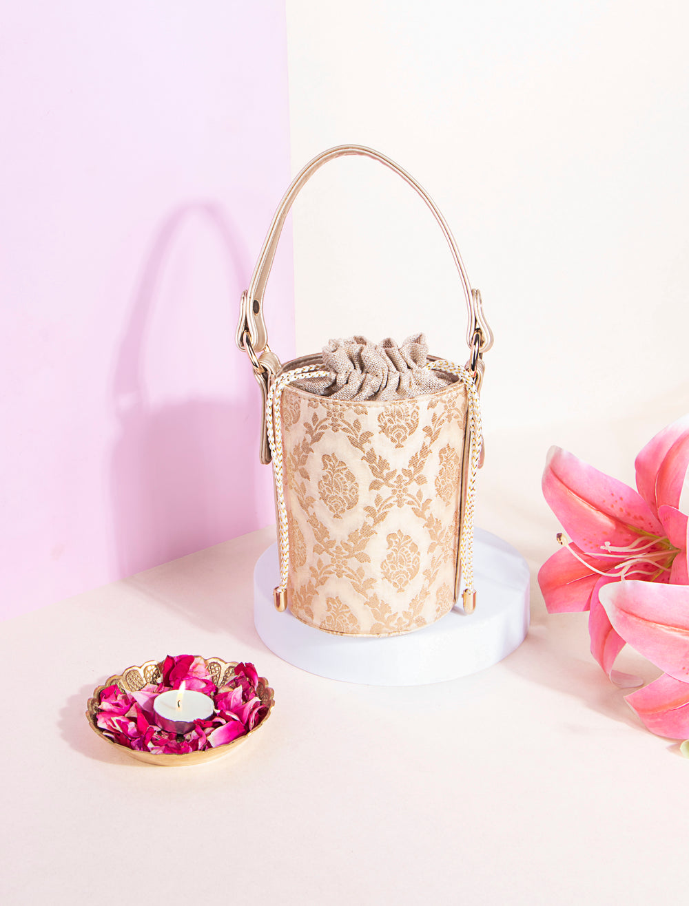 Off White Anokhi Brocade Bucket Bag - Suave Bags  #