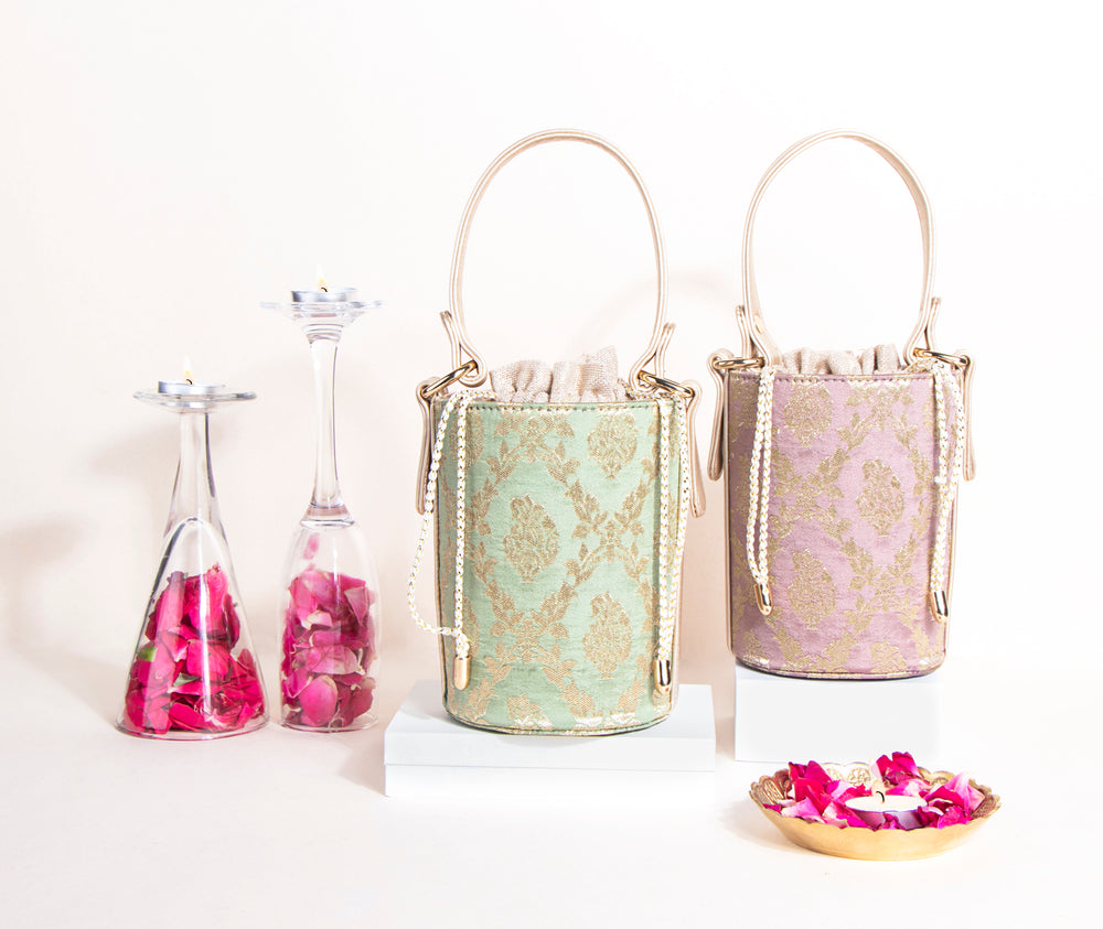 Muted Mauve Anokhi Brocade Bucket Bag - Suave Bags  #