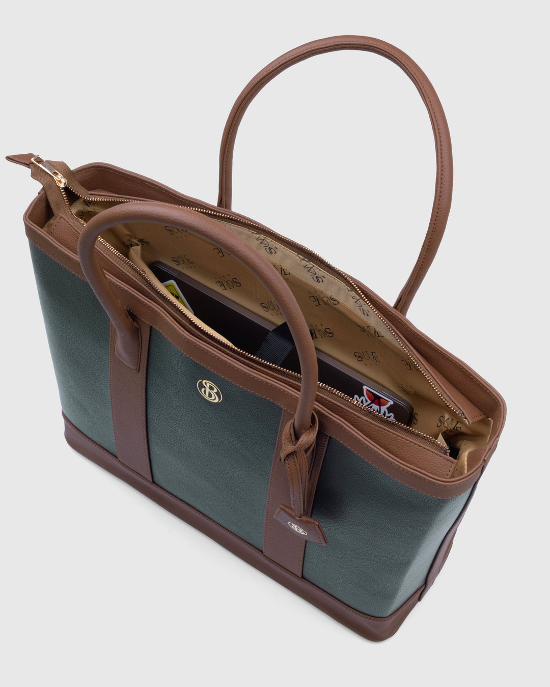 The Cambridge Classic Tote - Olive / tan Combo - Suave Bags  