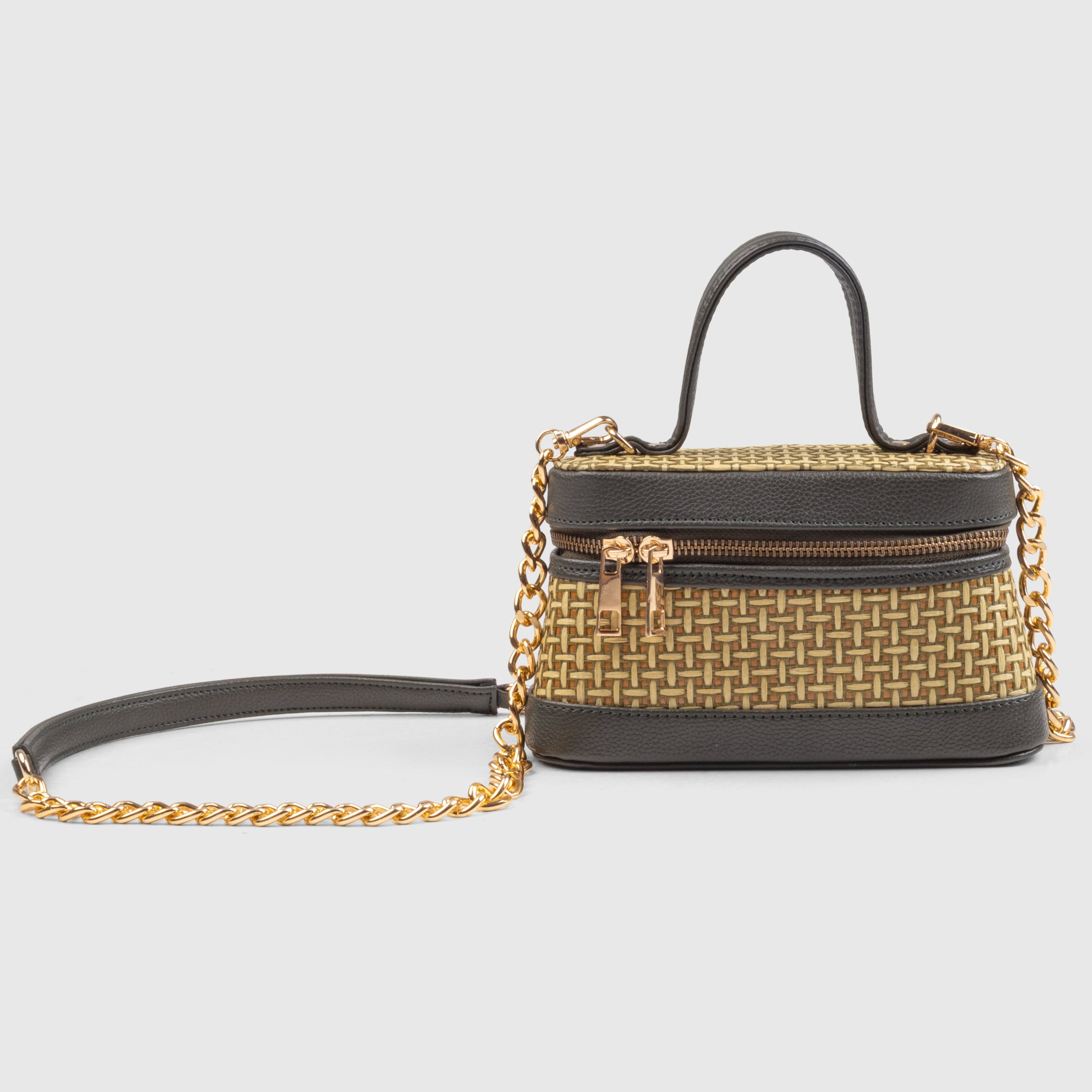 Lunara Weave Crossbody– Bamboo Cane & Vegan Leather Handbag (Olive Natural) - Suave Bags  #