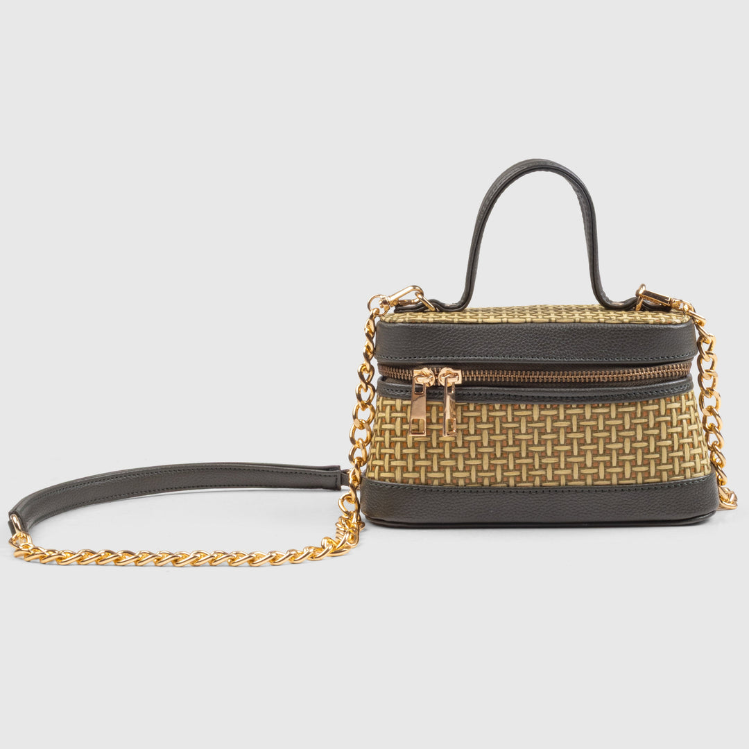Lunara Weave Crossbody– Bamboo Cane & Vegan Leather Handbag (Olive Natural) - Suave Bags  #