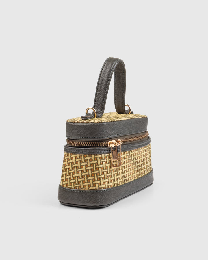 Lunara Weave Crossbody– Bamboo Cane &amp; Vegan Leather Handbag (Olive Natural) - Suave Bags  