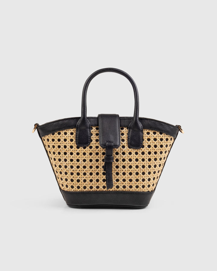 Solana Handbag – Handwoven Bamboo Cane &amp; Vegan Leather Bag (Natural Black) - Suave Bags  
