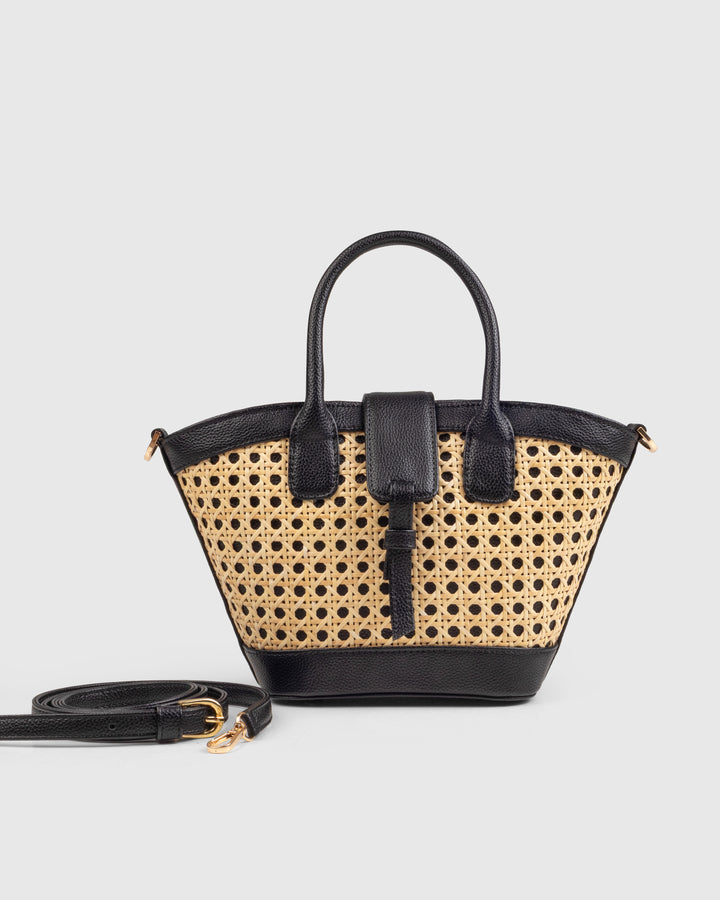 Solana Handbag – Handwoven Bamboo Cane &amp; Vegan Leather Bag (Natural Black) - Suave Bags  