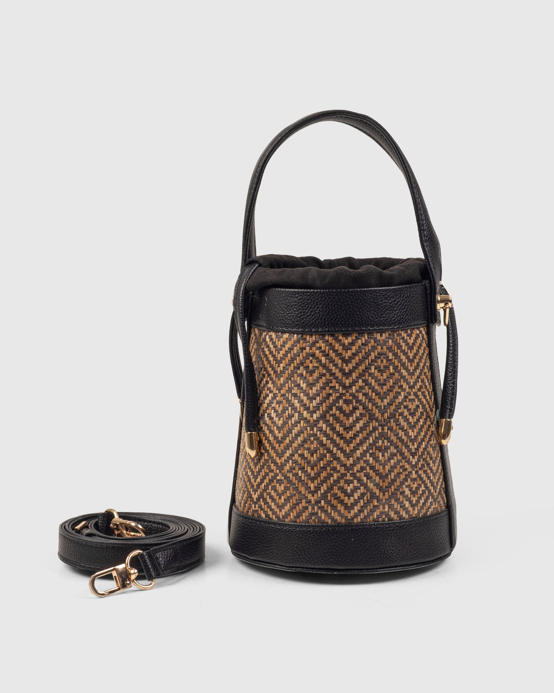 The Amara Bucket – Woven Bamboo Cane &amp; Vegan Leather Handbag (Midnight Black) - Suave Bags  