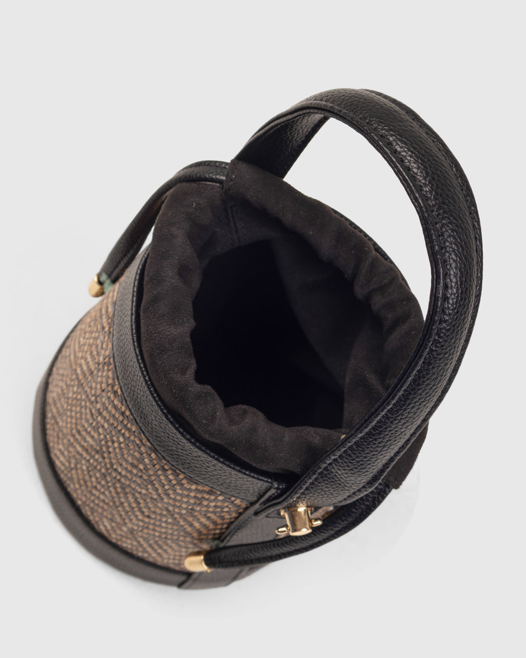 The Amara Bucket – Woven Bamboo Cane &amp; Vegan Leather Handbag (Midnight Black) - Suave Bags  