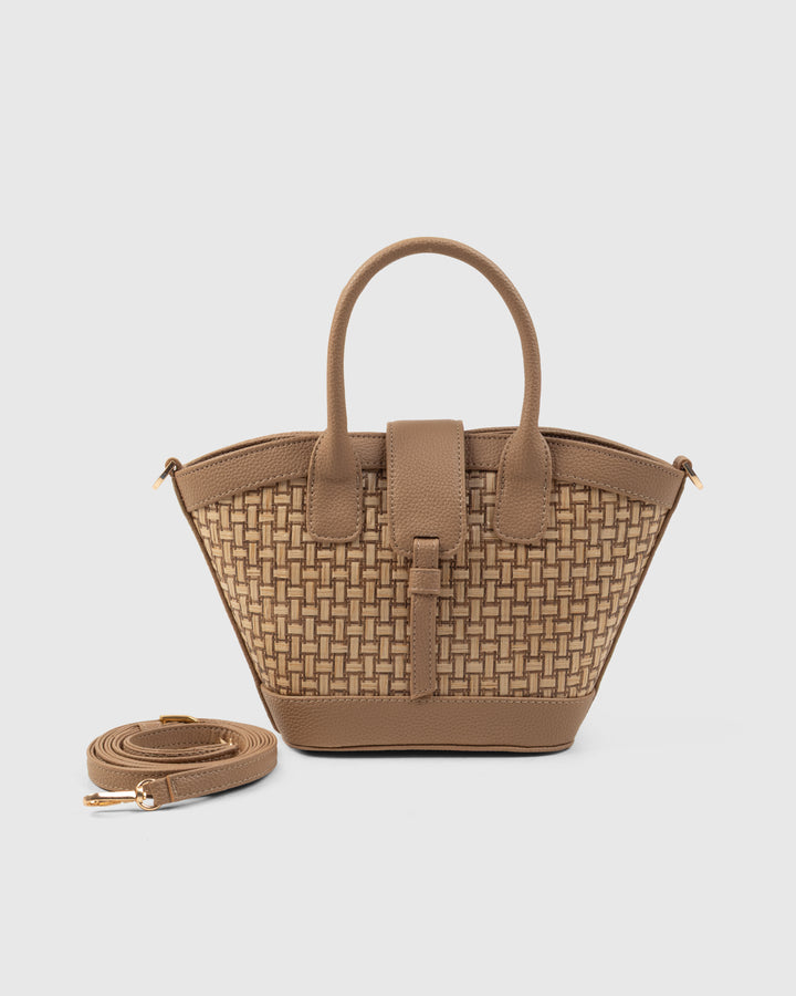 Solana Handbag – Handwoven Bamboo Cane &amp; Vegan Leather Bag (Sand Taupe) - Suave Bags  