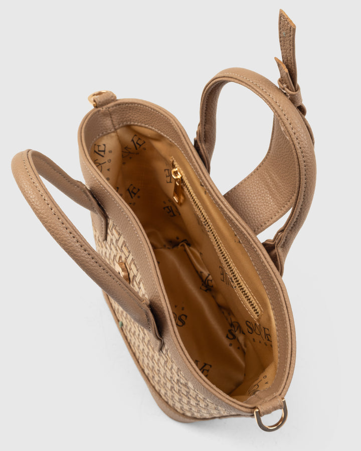 Solana Handbag – Handwoven Bamboo Cane &amp; Vegan Leather Bag (Sand Taupe) - Suave Bags  