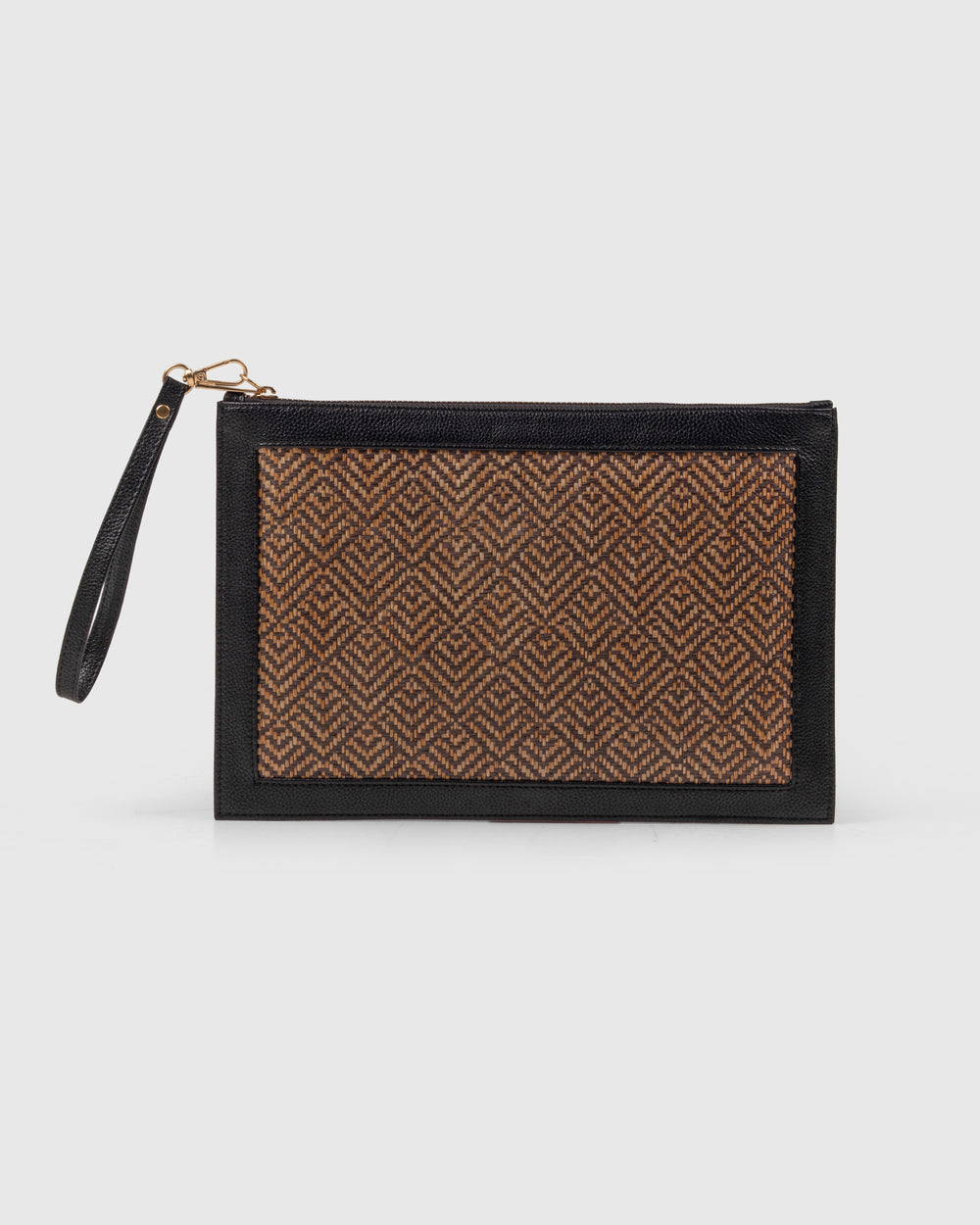 The Veve Envelope Clutch - Handwoven Bamboo Cane and Vegan Leather Wristlet (Natural Black) - Suave Bags  #