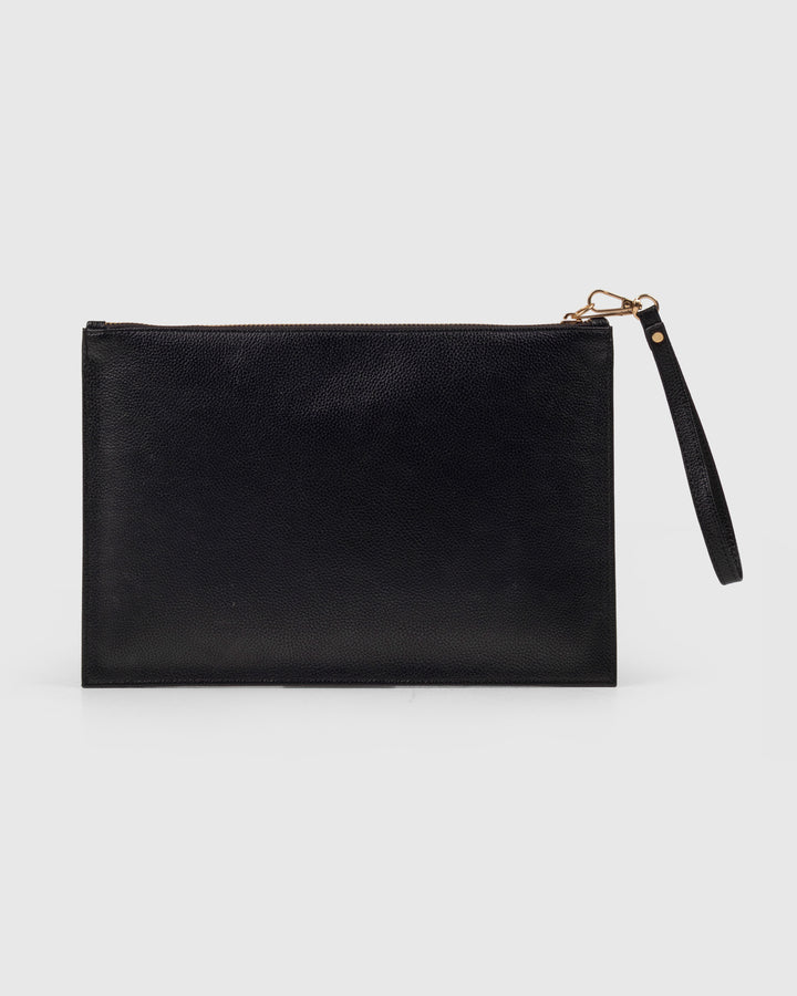 The Veve Envelope Clutch - Handwoven Bamboo Cane and Vegan Leather Wristlet (Natural Black) - Suave Bags  