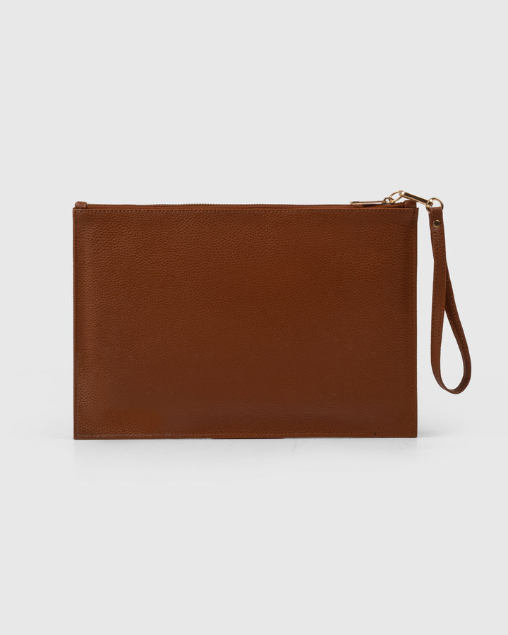 The Veve Envelope Clutch - Handwoven Bamboo Cane and Vegan Leather Wristlet (Caramel) - Suave Bags  