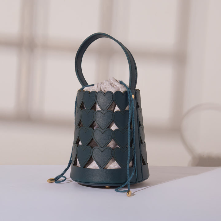 Teal Blue Love Lattice Bucket Bag - Suave Bags  