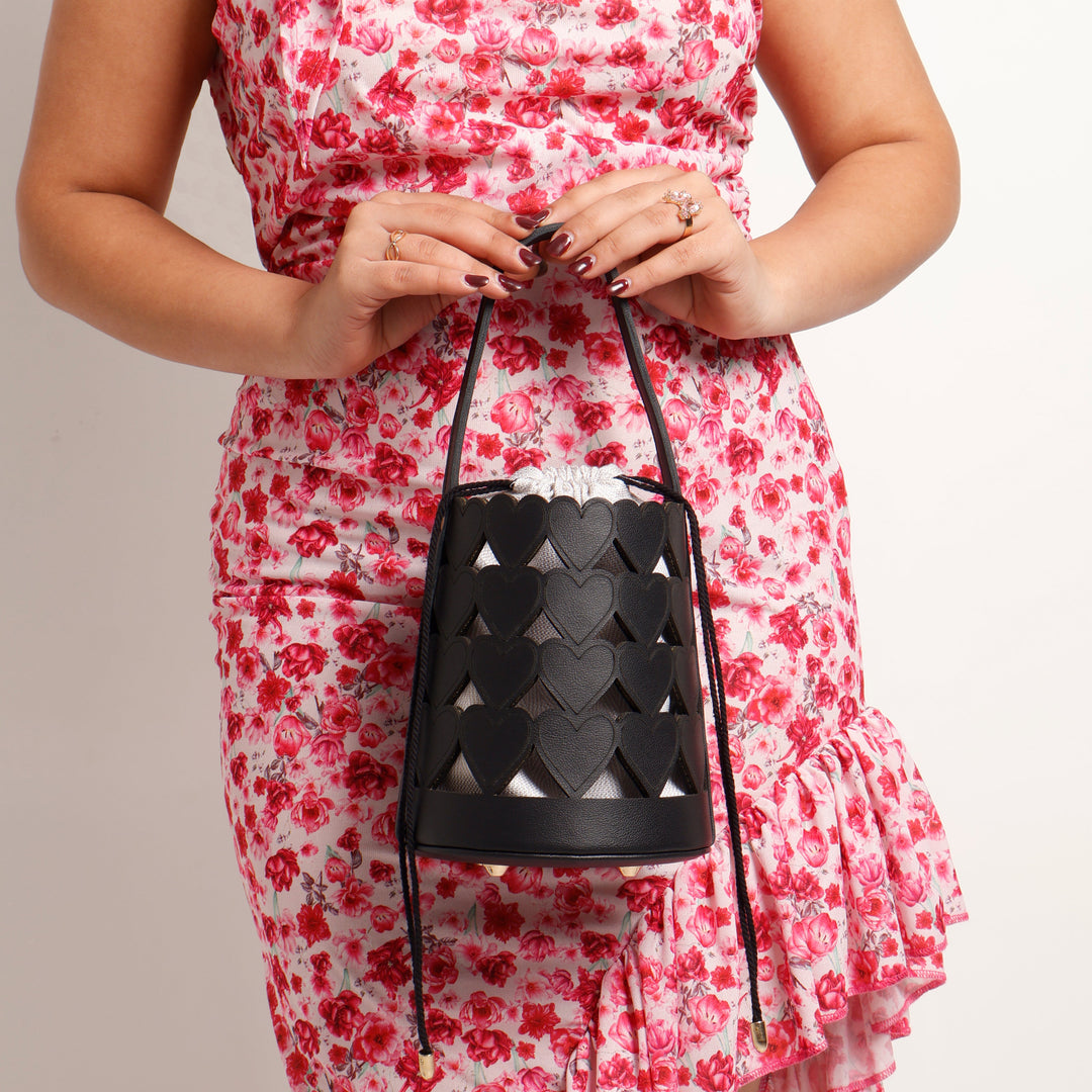 Black Love Lattice Bucket Bag - Suave Bags  #