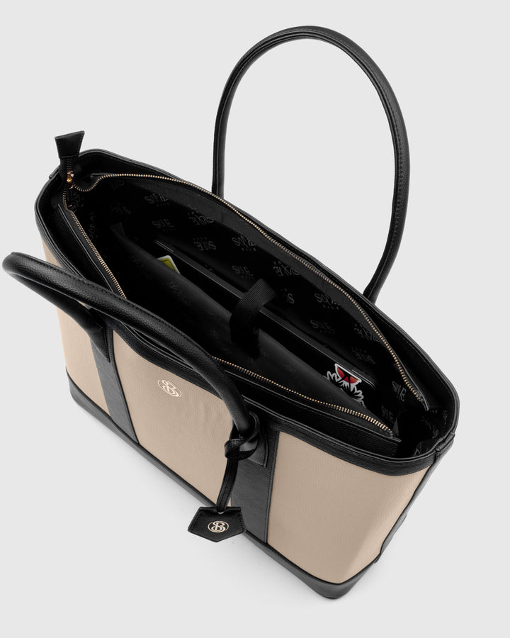 The Cambridge Classic Tote-Off white/ black combo - Suave Bags  