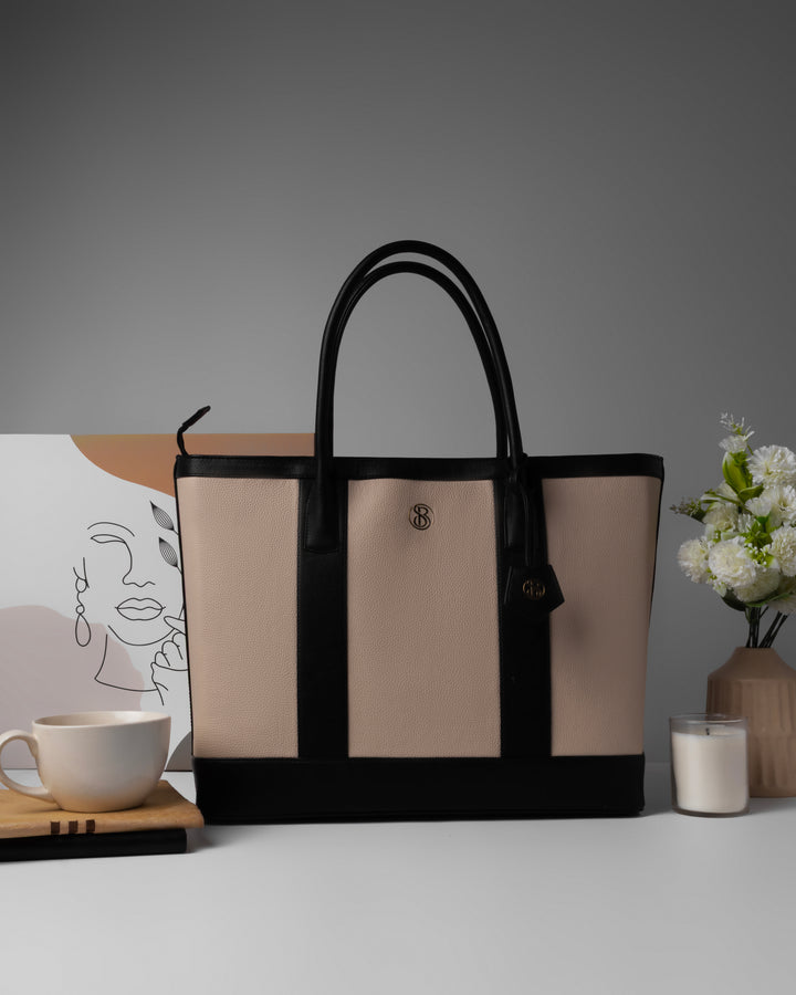The Cambridge Classic Tote-Off white/ black combo - Suave Bags  