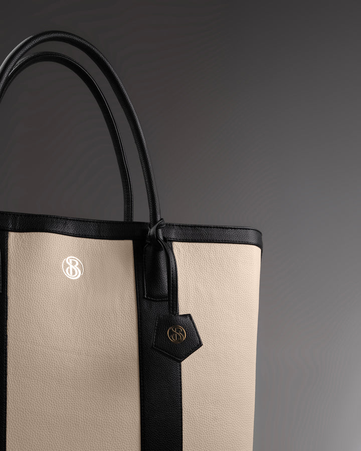 The Cambridge Classic Tote-Off white/ black combo - Suave Bags  
