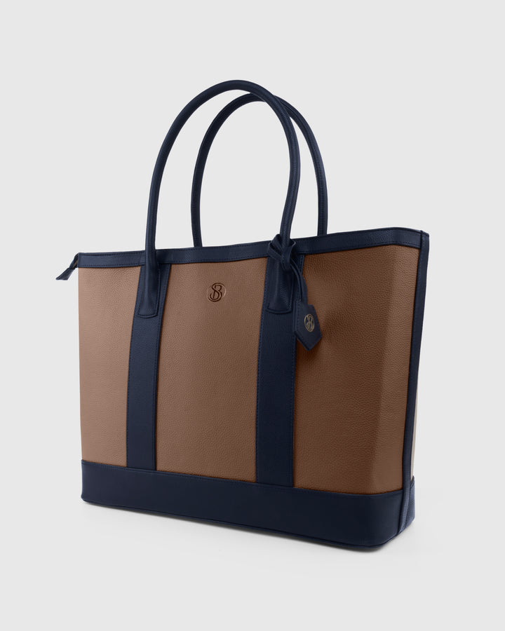 The Cambridge Classic Tote-Beige / navy combo - Suave Bags  