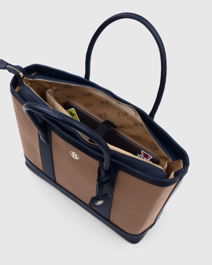 The Cambridge Classic Tote-Beige / navy combo - Suave Bags  