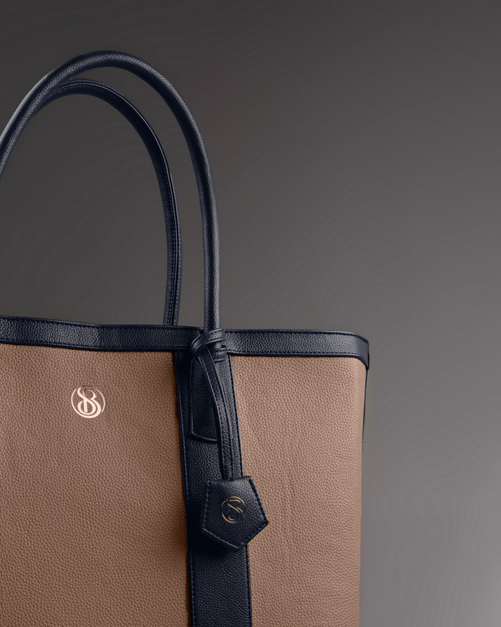 The Cambridge Classic Tote-Beige / navy combo - Suave Bags  