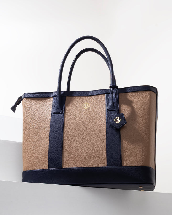 The Cambridge Classic Tote-Beige / navy combo - Suave Bags  