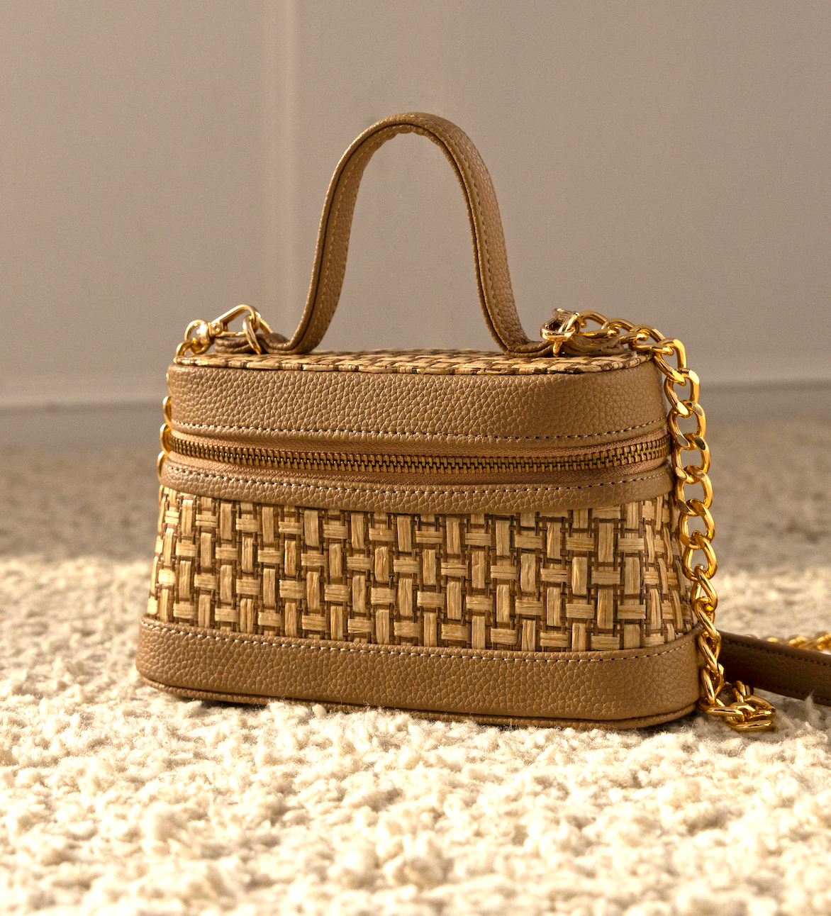 Lunara Weave Crossbody– Bamboo Cane & Vegan Leather Handbag (Tan Natural) - Suave Bags  #