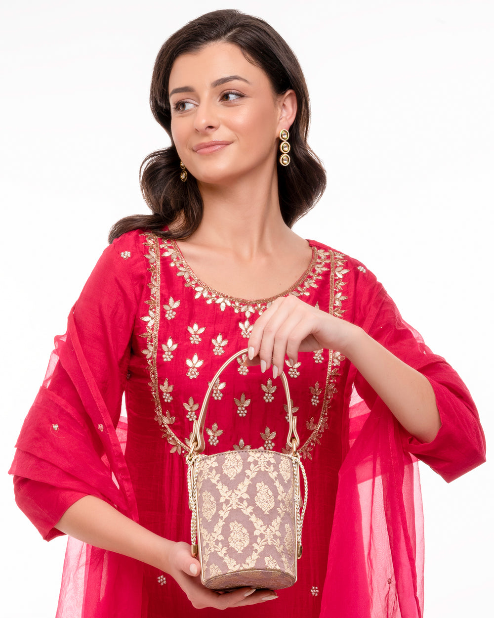 Muted Mauve Anokhi Brocade Bucket Bag - Suave Bags  #